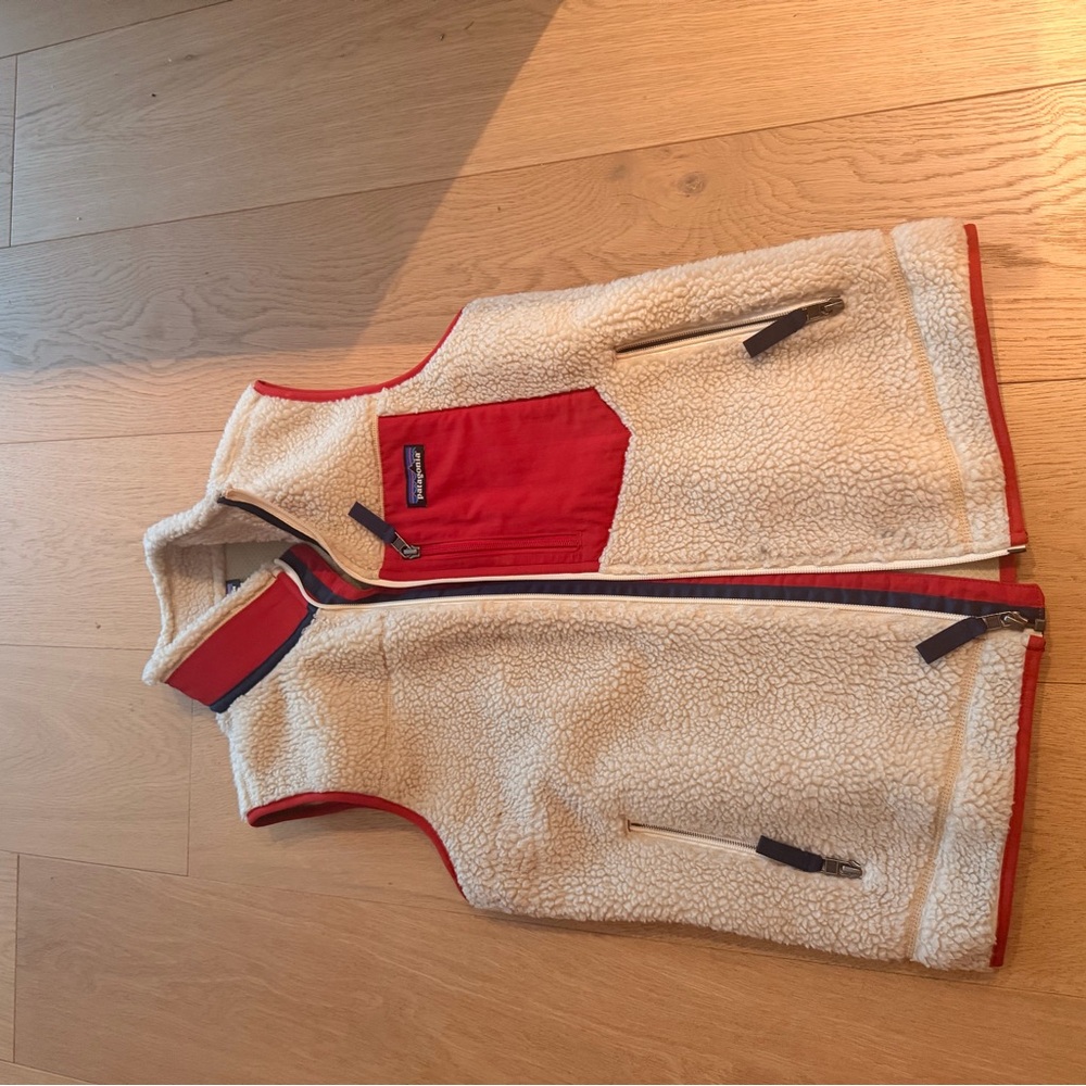 Patagonia Cream and Red Fleece Vest